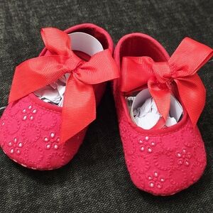 Red Baby Walker Shoes with Decorative Bow